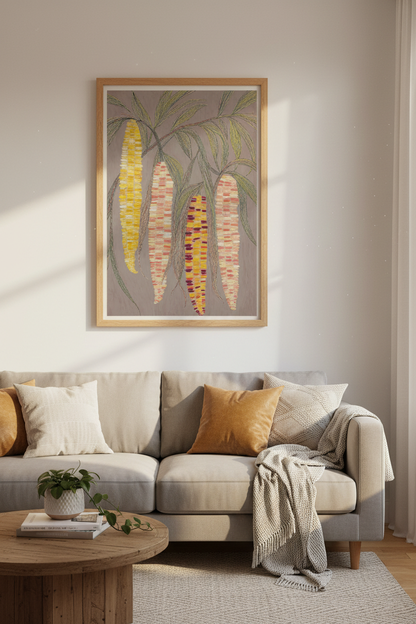 Abstract Corn Folk Art Print | Earthy Kitchen Decor | Modern Farmhouse Poster