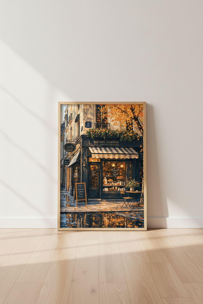 Paris Cafe Fall Wall Art | French Storefront Poster, Autumn Kitchen Decor