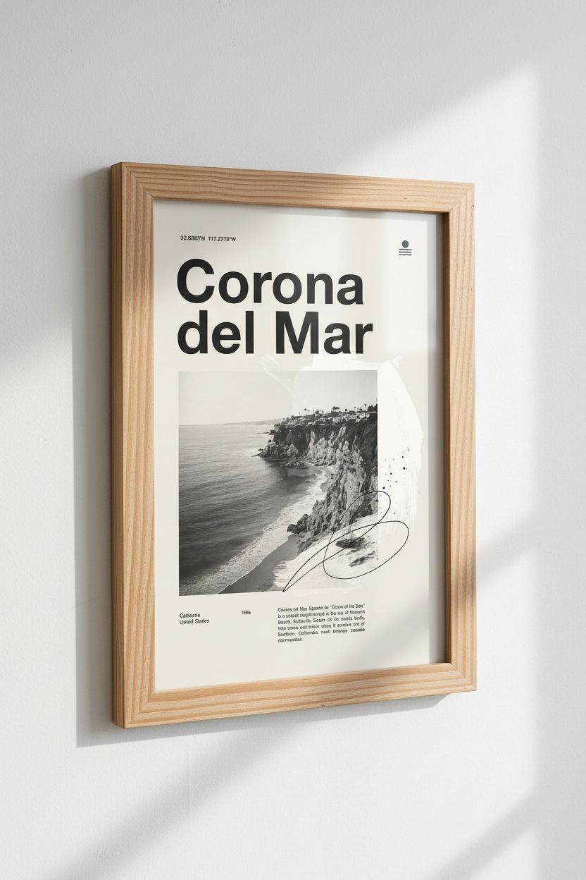 Corona del Mar California Poster | Minimalist Coastal Wall Art | Newport Beach Decor