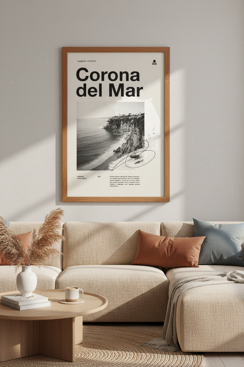 Corona del Mar California Poster | Minimalist Coastal Wall Art | Newport Beach Decor