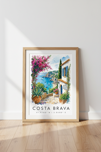 Costa Brava Spain Watercolor Travel Poster | Coastal Mediterranean Wall Art Print
