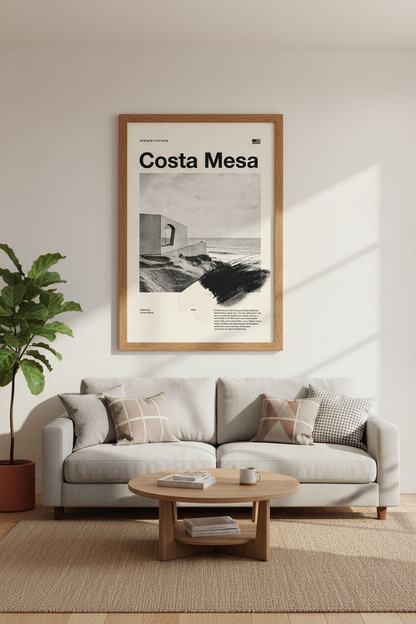 Costa Mesa California Poster | Minimalist Black and White Wall Art, Modern Home Decor