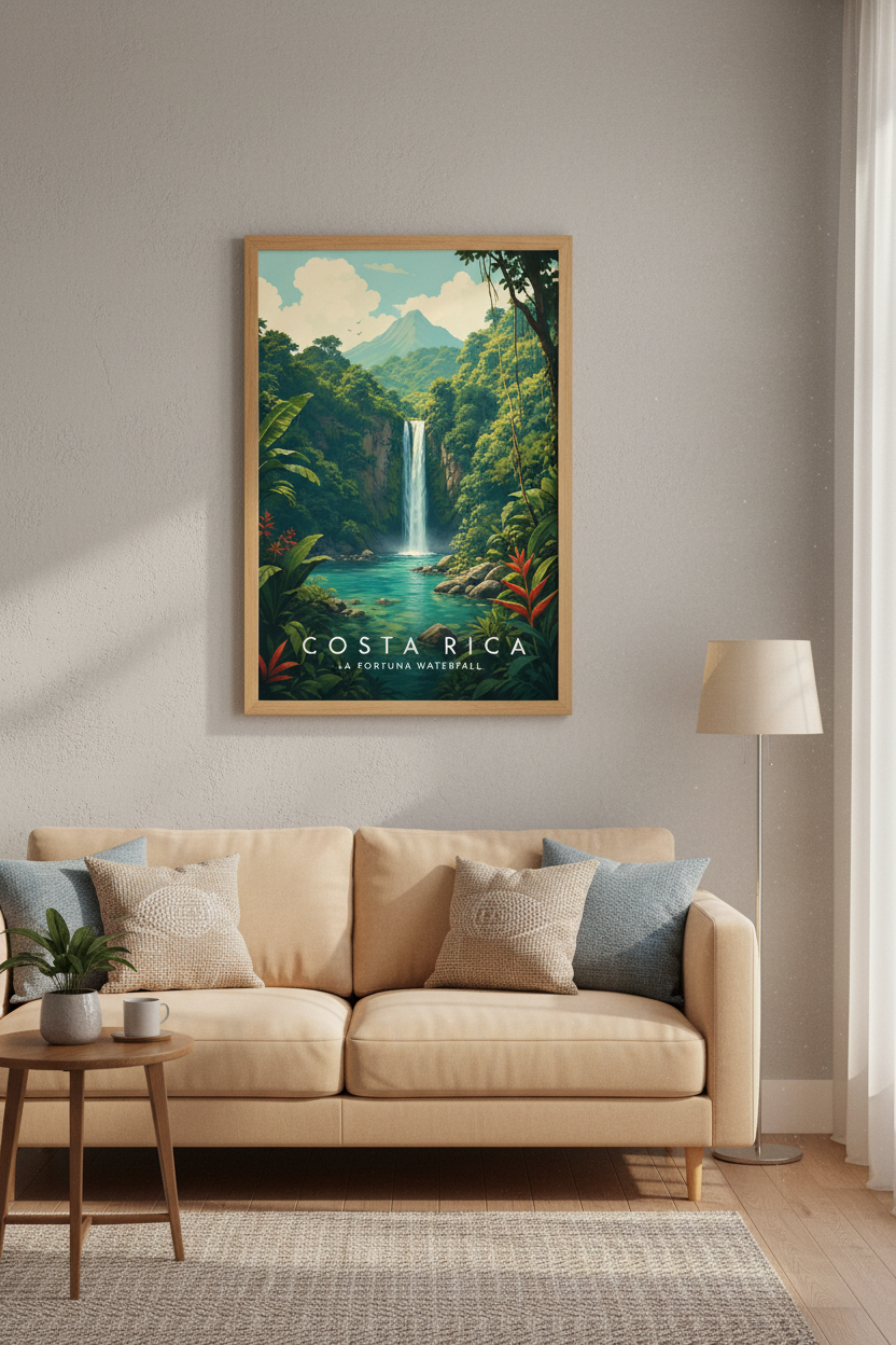 Costa Rica Waterfall Wall Art | Tropical Jungle Print, Nature Living Room Decor