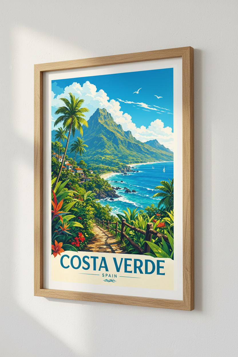 Costa Verde Spain Travel Poster | Coastal Landscape Print, Mediterranean Wall Decor