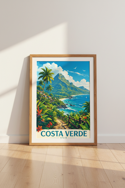 Costa Verde Spain Travel Poster | Coastal Landscape Print, Mediterranean Wall Decor