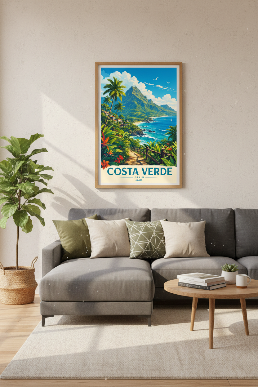 Costa Verde Spain Travel Poster | Coastal Landscape Print, Mediterranean Wall Decor