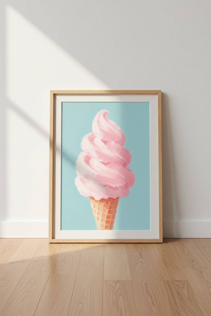 Pink Ice Cream | Pastel Swirl Wall Art Print, Living Room Decor