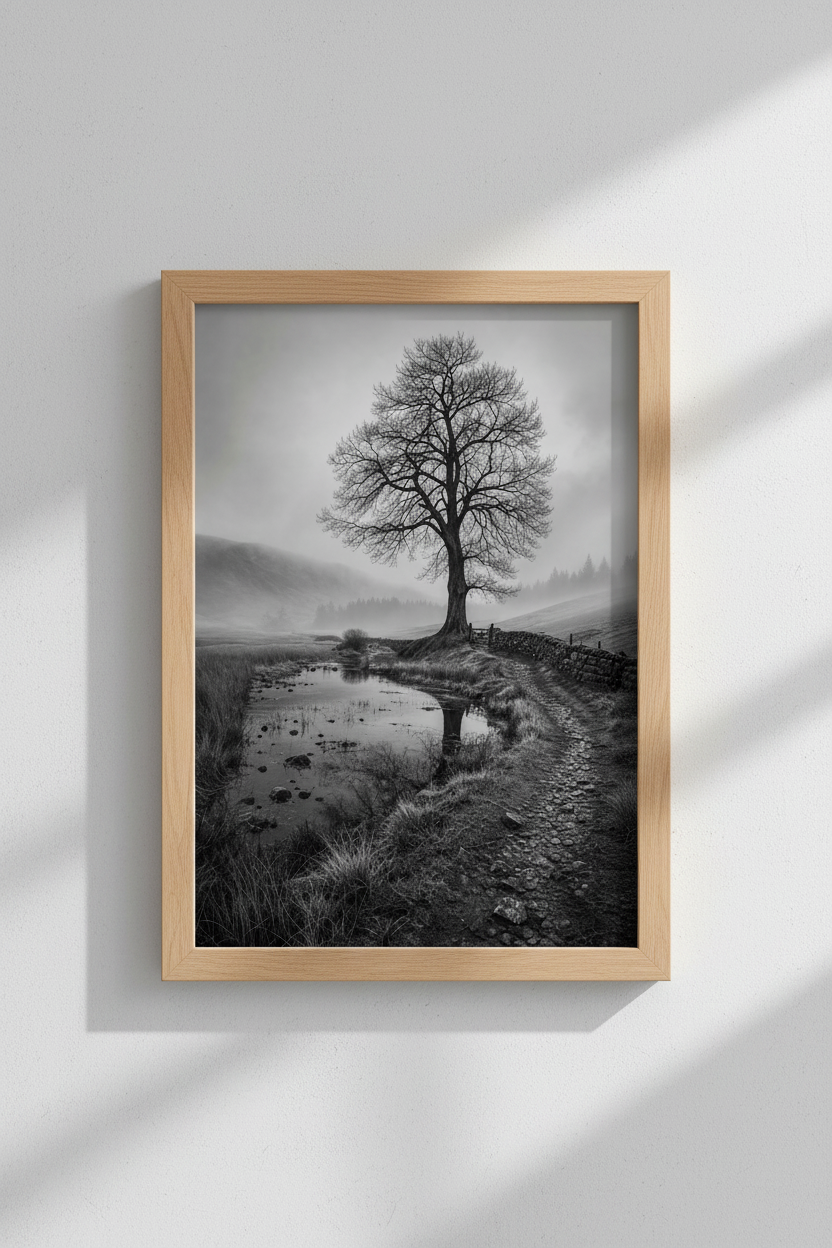 Moody Nature Wall Art | Black and White Tree Photography, Misty Landscape Poster
