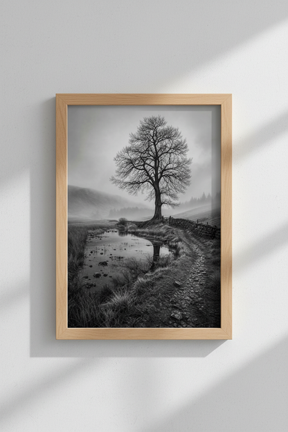 Moody Nature Wall Art | Black and White Tree Photography, Misty Landscape Poster