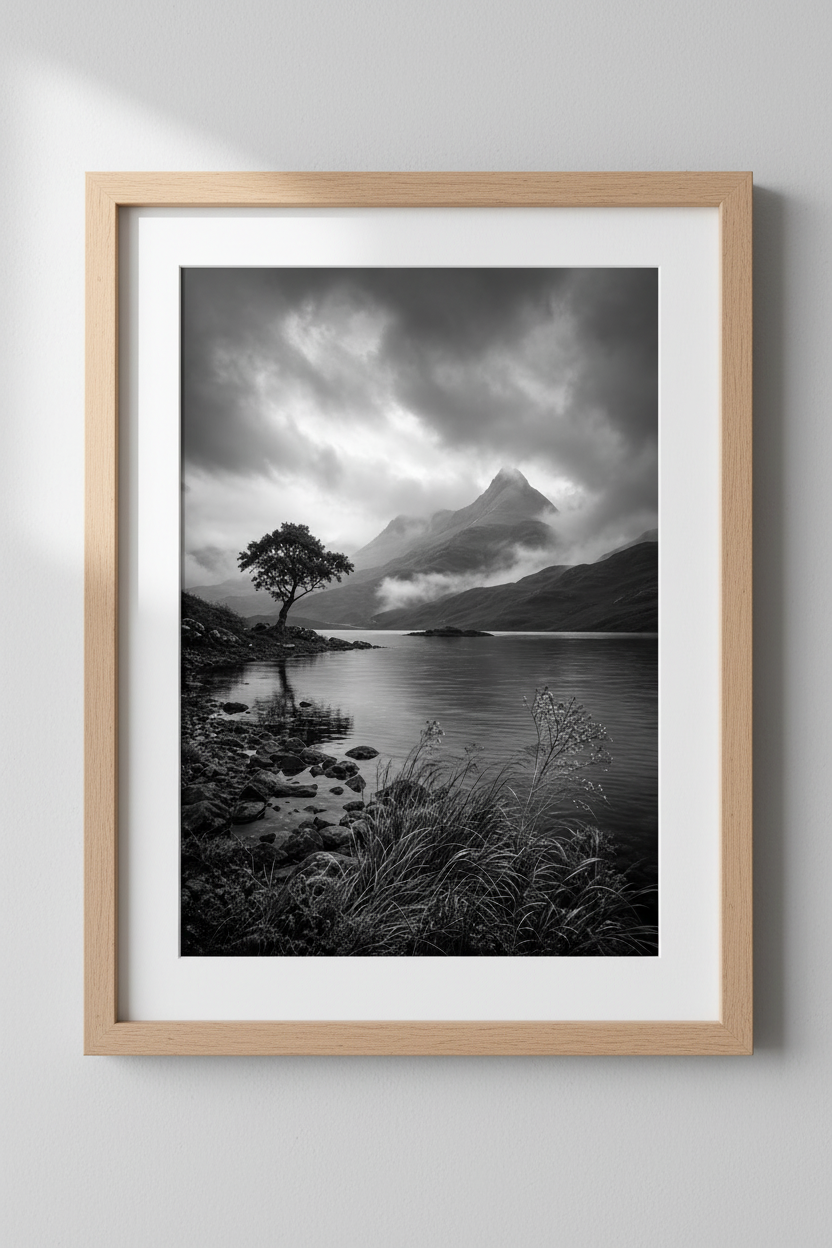 Moody Landscape Print | Black and White Mountain Poster, Dark Nature Wall Art