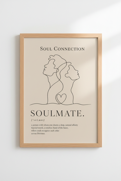 Soulmate Line Art Print | Minimalist Couple Wall Art | Beige Dictionary Poster