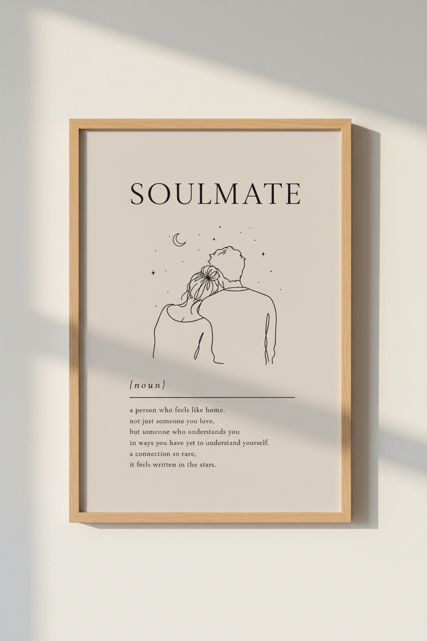 Soulmate Definition Art Print | Minimalist Line Art Poster | Romantic Bedroom Decor