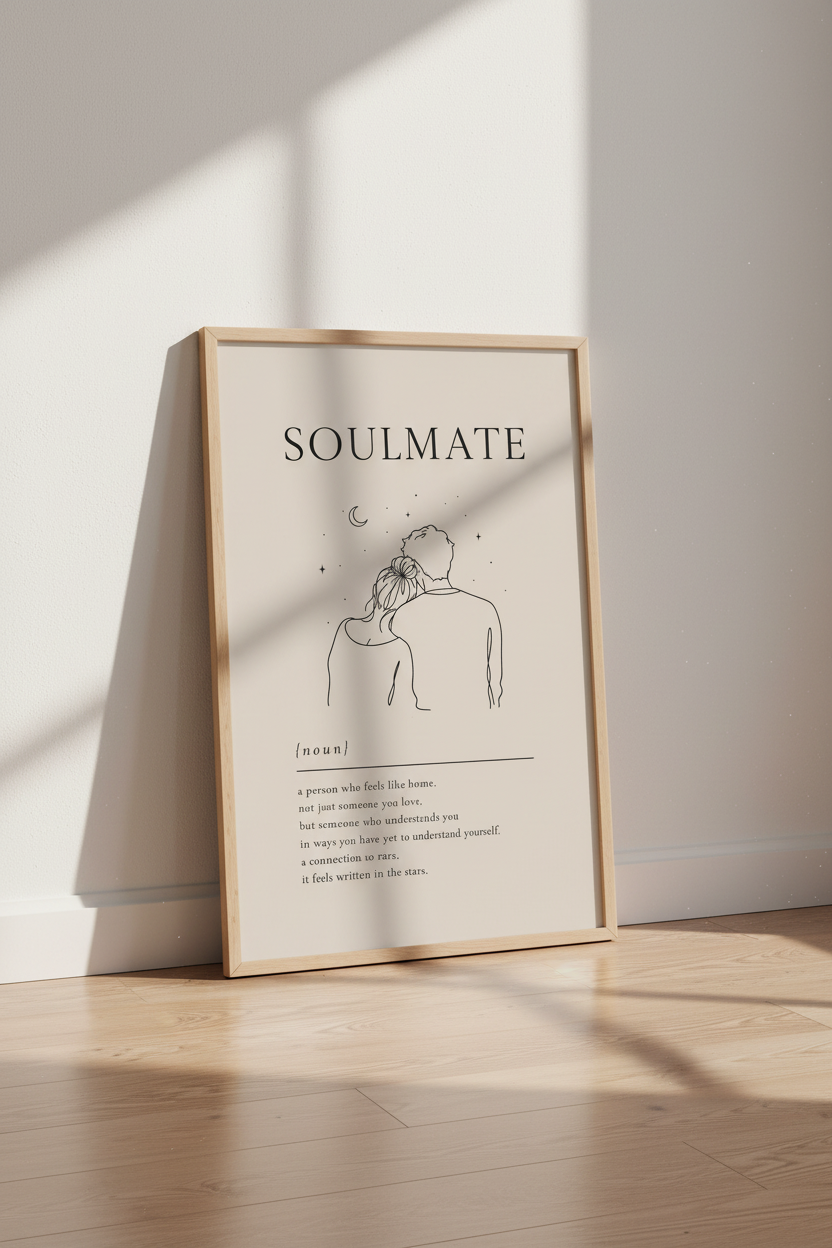 Soulmate Definition Art Print | Minimalist Line Art Poster | Romantic Bedroom Decor