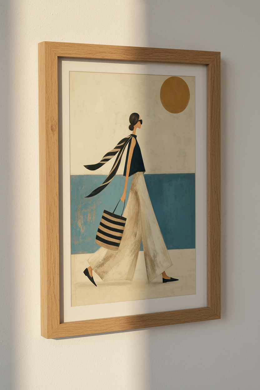Chic Summer Woman Wall Art Print | Coastal Mediterranean Decor | Minimalist Poster