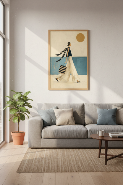 Chic Summer Woman Wall Art Print | Coastal Mediterranean Decor | Minimalist Poster