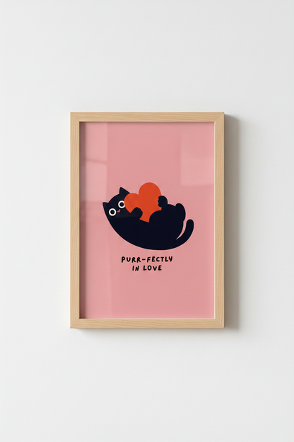 Black Cat Wall Art Print | Funny Nursery Decor | Minimalist Pink Poster