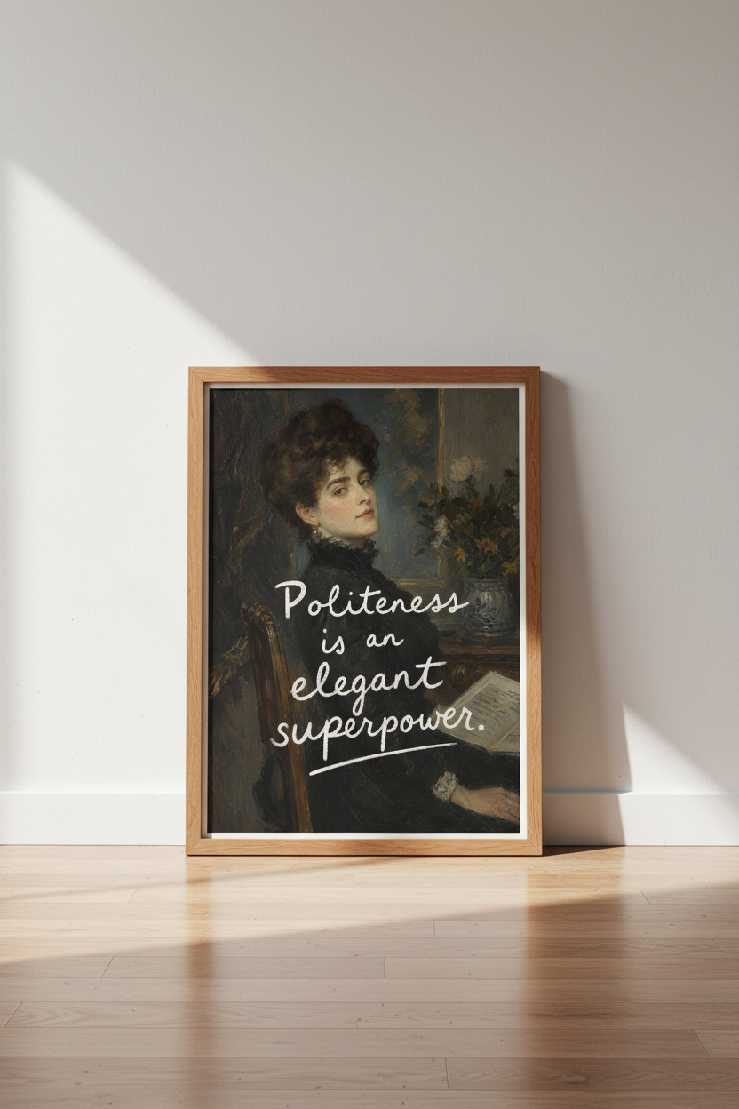 Vintage Lady Quote Art Print | Moody Dark Academia | Politeness is a Superpower