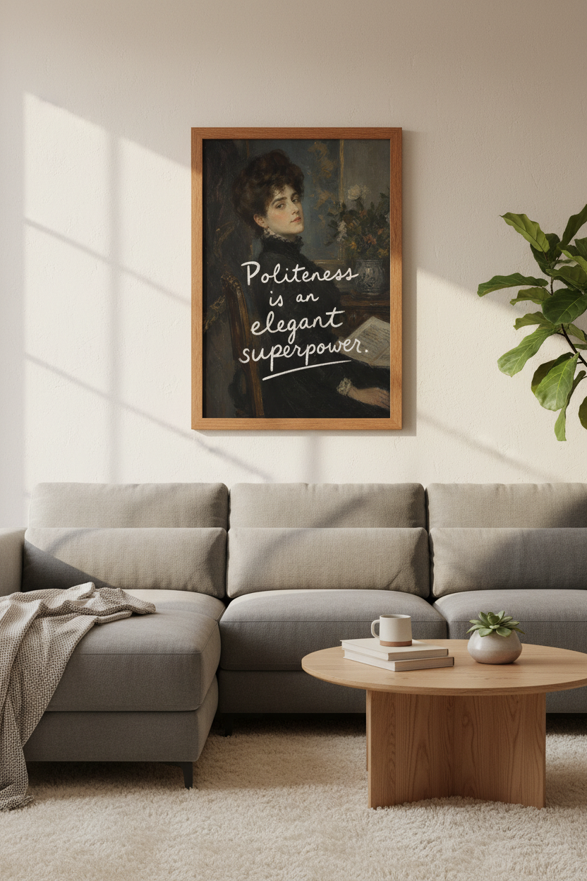 Vintage Lady Quote Art Print | Moody Dark Academia | Politeness is a Superpower