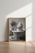 Pig in Bathtub Wall Art | Funny Black and White Poster, Bathroom Decor Art