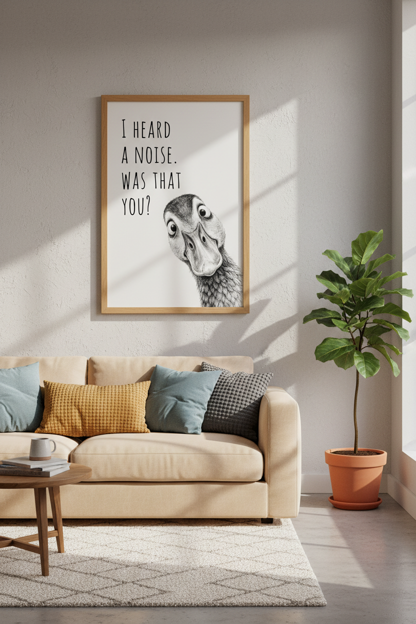 Curious Duck Sketch Wall Art | Funny Animal Poster, Minimalist Nursery Decor