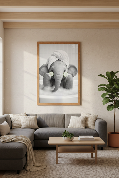 Elephant Bathroom Wall Art | Funny Spa Animal Print, Kids Bath &amp; Guest Room Decor