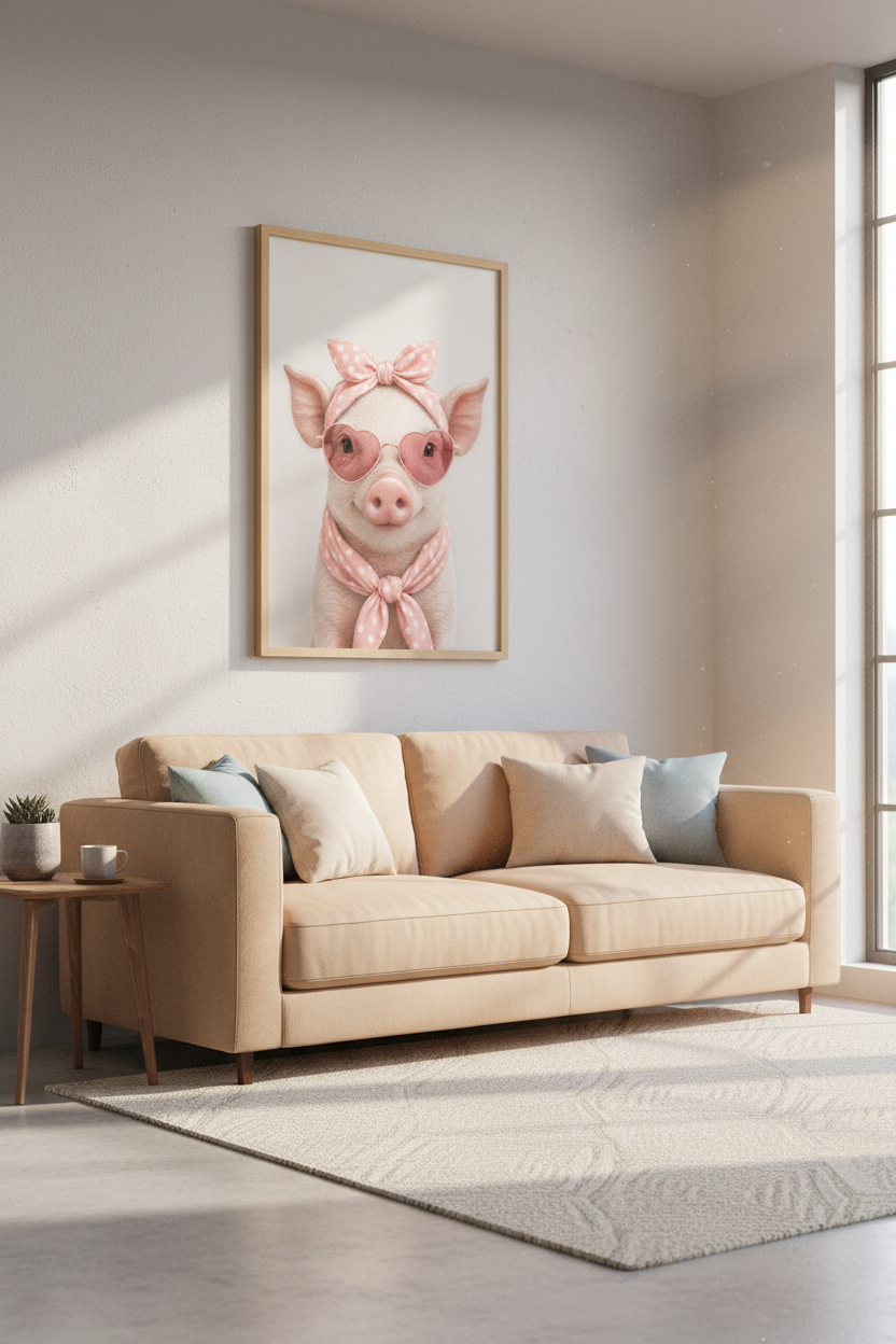 Piglet in Pink Sunglasses Wall Art | Nursery Decor | Cute Aesthetic Poster