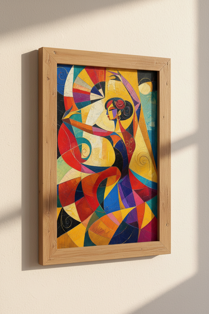 Flamenco Dancer Wall Art | Abstract Spanish Mosaic Poster, Vibrant Living Room Decor