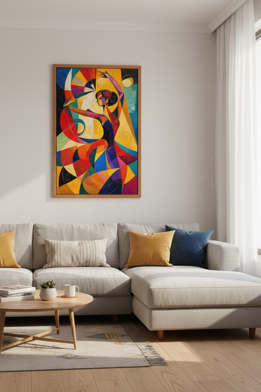 Flamenco Dancer Wall Art | Abstract Spanish Mosaic Poster, Vibrant Living Room Decor
