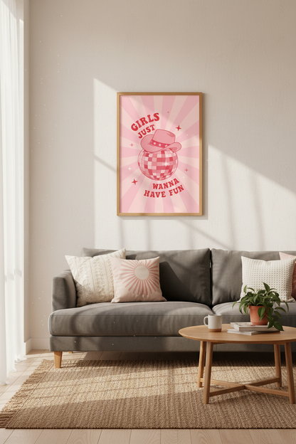 Disco Cowgirl Wall Art Print | Pink Retro Poster | Preppy Dorm Room Decor