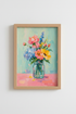 Impasto Floral Art Print | Teal and Pink Bouquet | Colorful Impressionist Poster