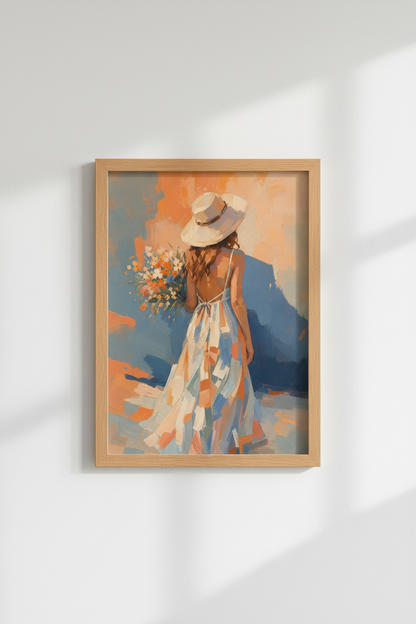 Impressive Oil Painting Art | Woman with Flowers, Summer Floral Living Room Decor