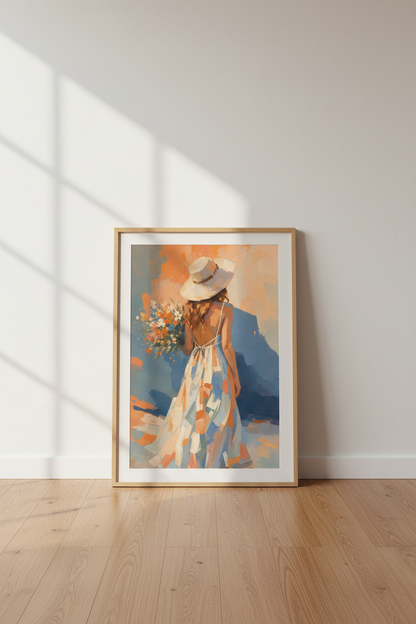 Impressive Oil Painting Art | Woman with Flowers, Summer Floral Living Room Decor