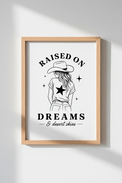 Cowgirl Dreamer Wall Art | Minimalist Black &amp; White, Western Desert Decor