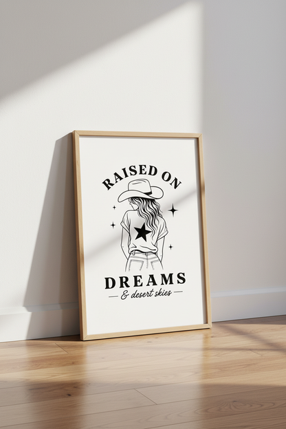 Cowgirl Dreamer Wall Art | Minimalist Black &amp; White, Western Desert Decor