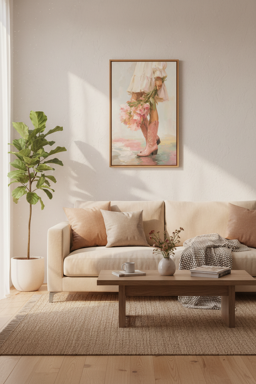 Pink Cowgirl Art Print | Western Boho Bedroom Decor | Pink Cowboy Boots Poster