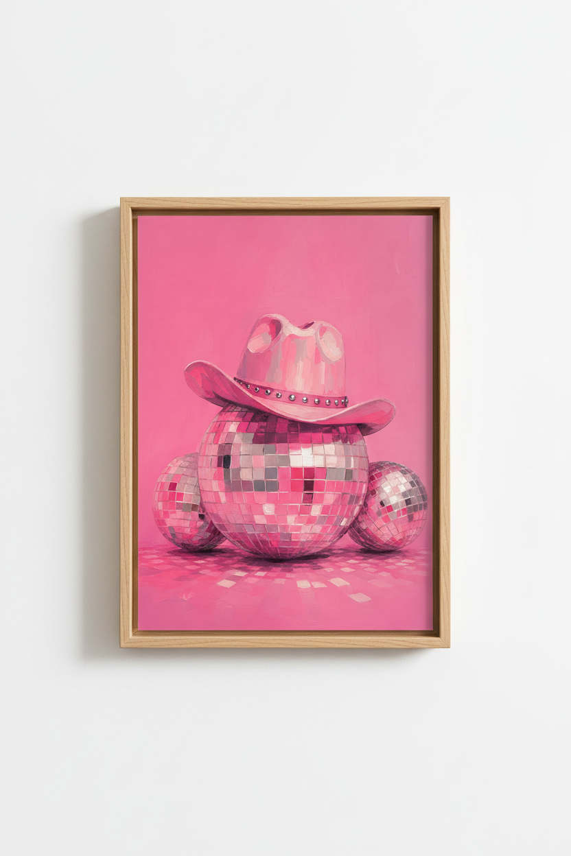 Pink Disco Ball Art Print | Retro Cowgirl Poster, Preppy Dorm &amp; Living Room Decor
