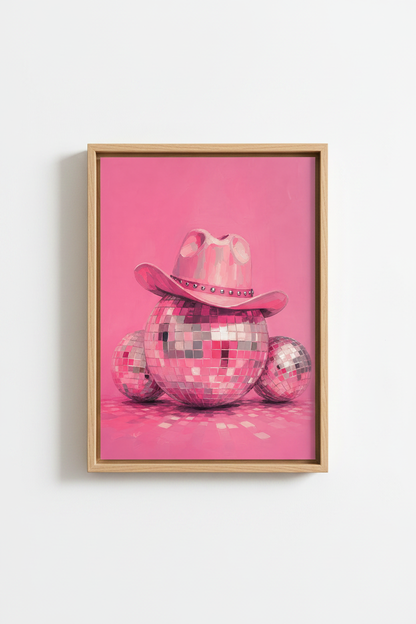 Pink Disco Ball Art Print | Retro Cowgirl Poster, Preppy Dorm &amp; Living Room Decor