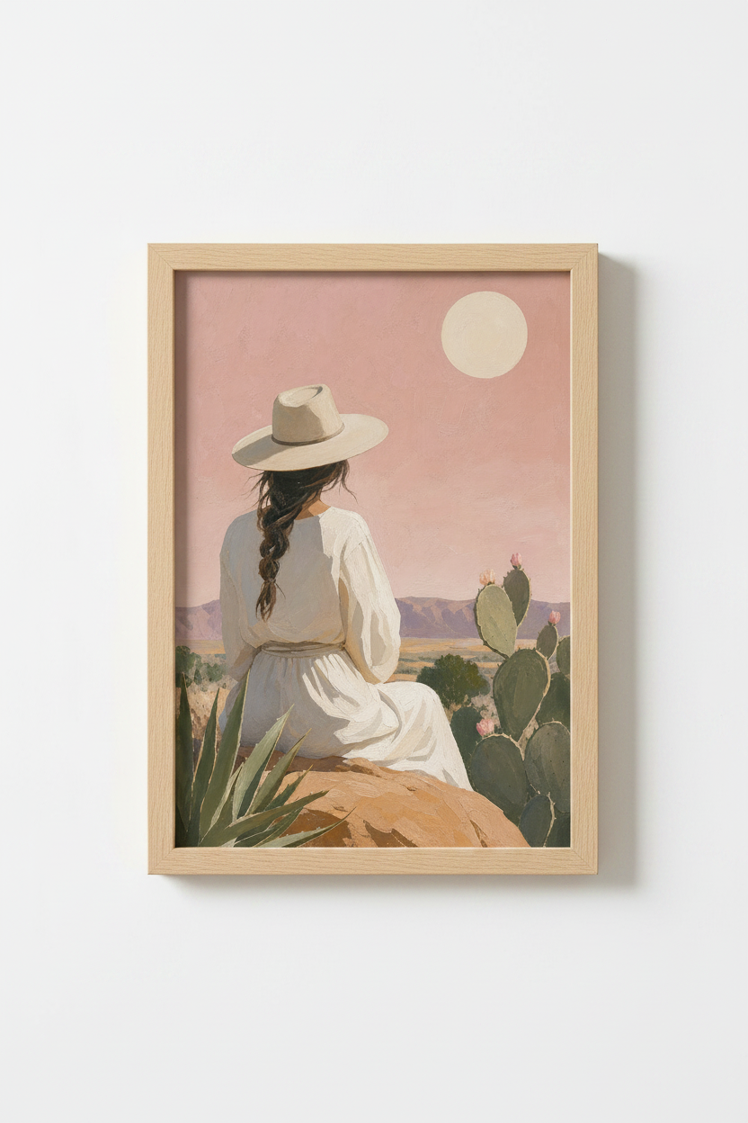Desert Boho Wall Art Print | Pink Southwest Landscape, Modern Cactus Home Decor