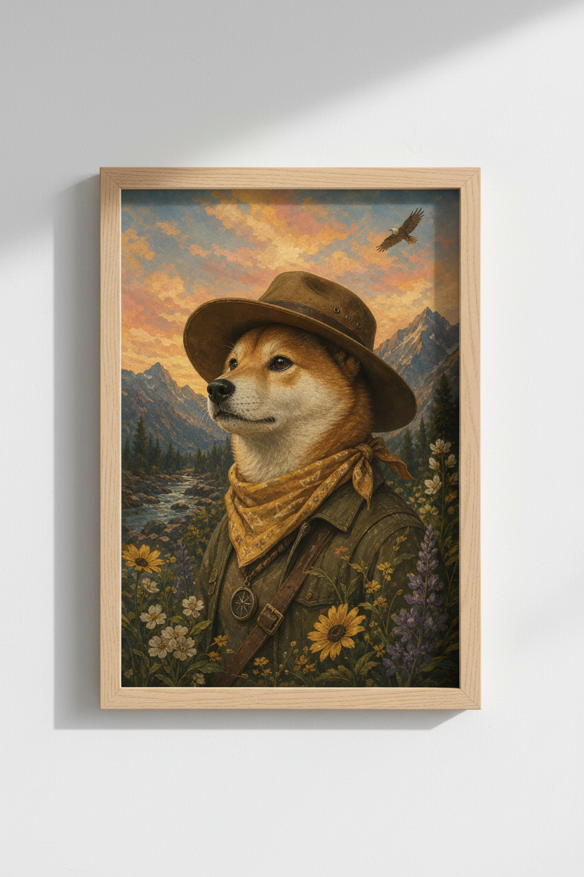 Shiba Inu Cowboy Wall Art Print | Cabin Decor | Adventure Western Poster