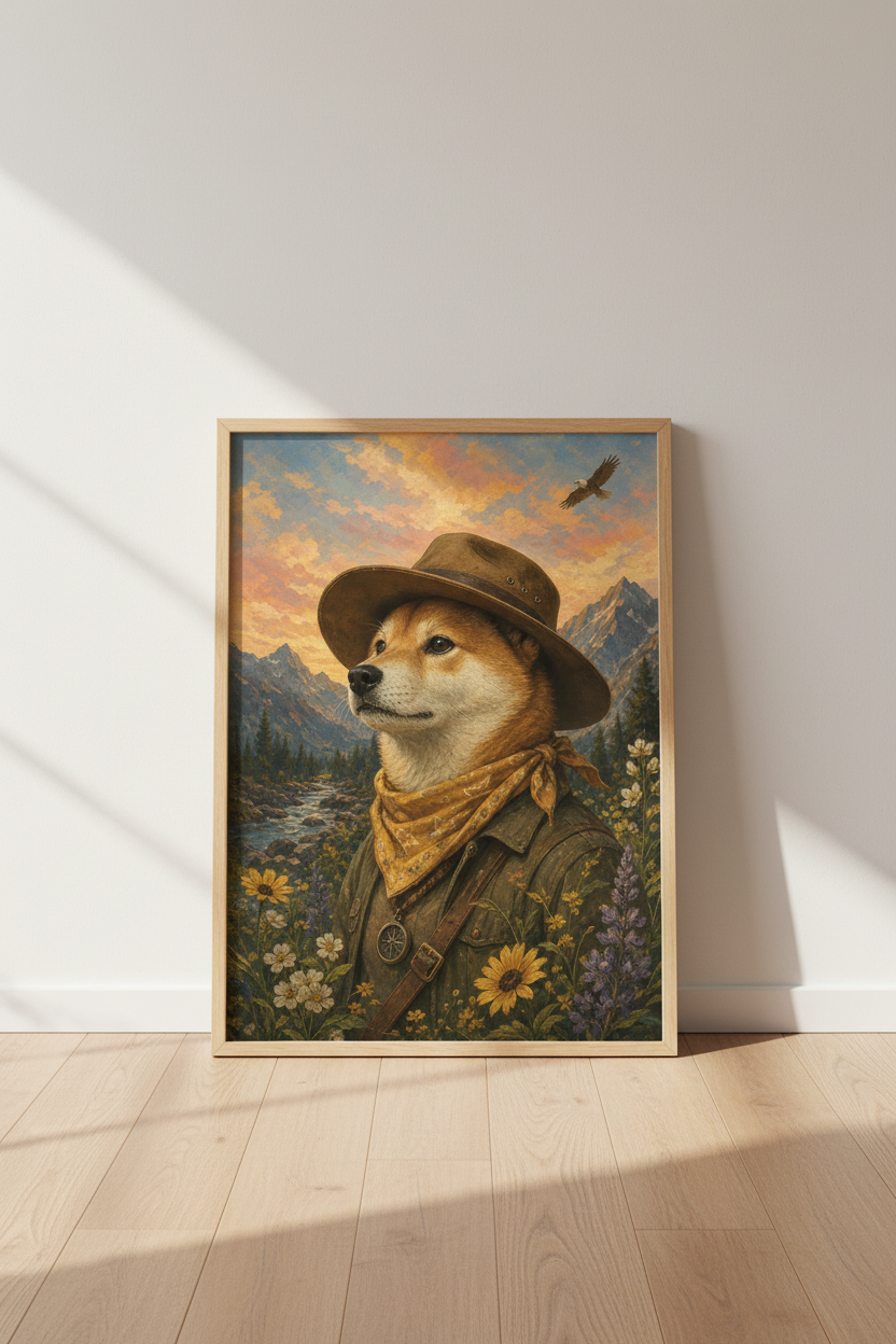 Shiba Inu Cowboy Wall Art Print | Cabin Decor | Adventure Western Poster