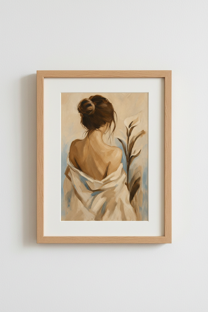 Neutral Woman Art Print | Minimalist Beige Oil Painting, Chic Bedroom Decor