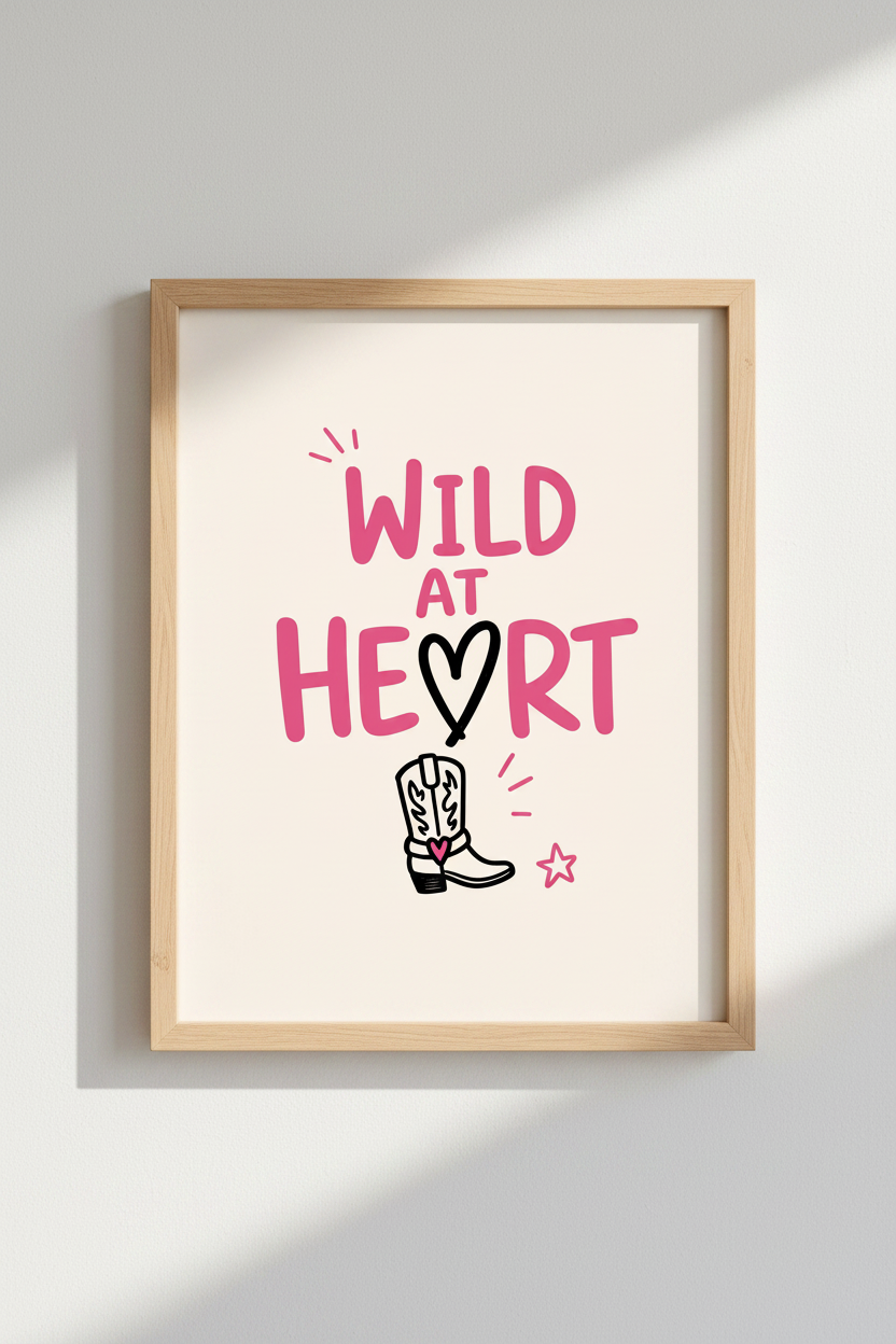Wild at Heart Western Wall Art | Pink Cowgirl Decor | Modern Retro Poster