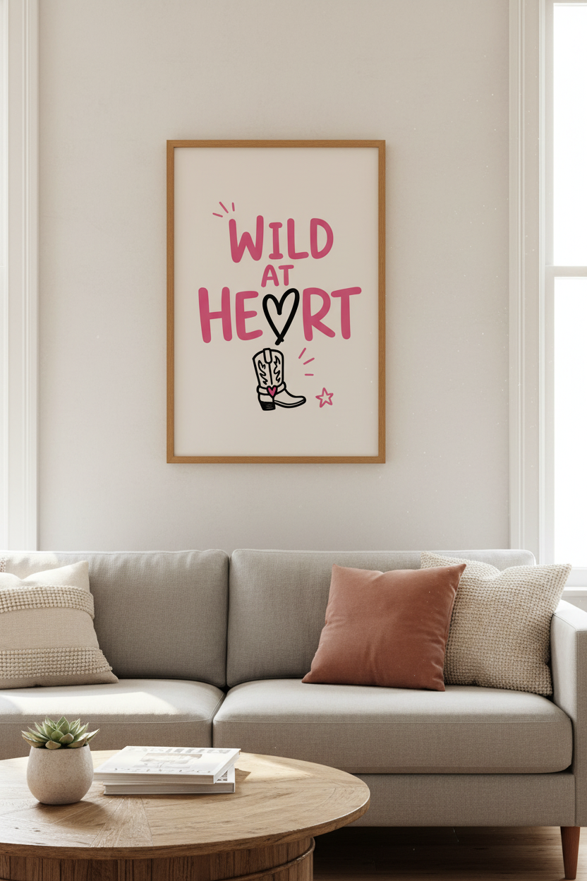 Wild at Heart Western Wall Art | Pink Cowgirl Decor | Modern Retro Poster