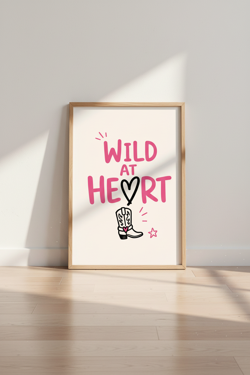 Wild at Heart Western Wall Art | Pink Cowgirl Decor | Modern Retro Poster