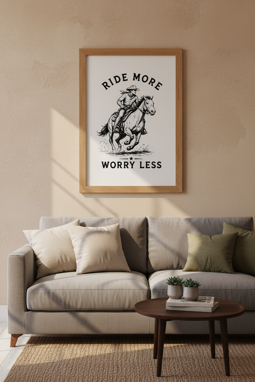 Cowboy Riding Horse Wall Art Print | Western Quote Poster | Rustic Farmhouse Decor