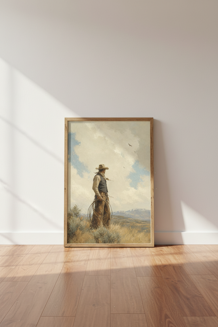 Cowboy Wall Art Print | Western Landscape Poster | Rustic Farmhouse Decor