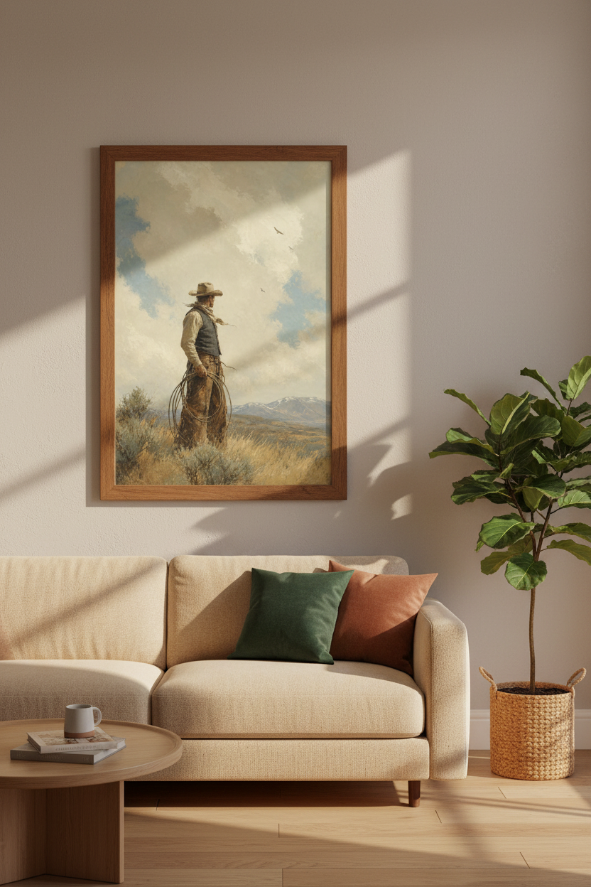 Cowboy Wall Art Print | Western Landscape Poster | Rustic Farmhouse Decor