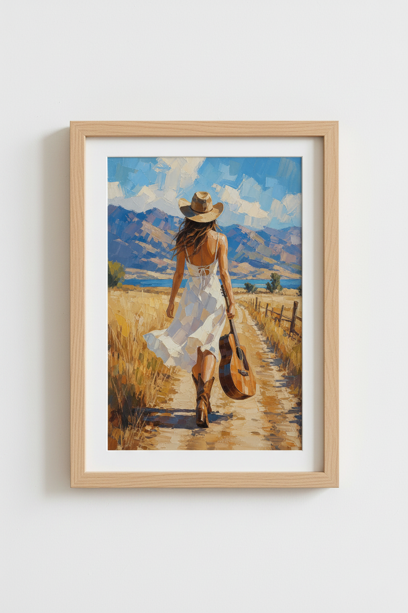 Cowgirl Wall Art Print | Western Country Decor | Impressionist Boho Poster