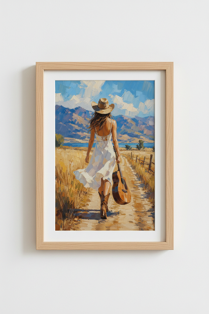 Cowgirl Wall Art Print | Western Country Decor | Impressionist Boho Poster