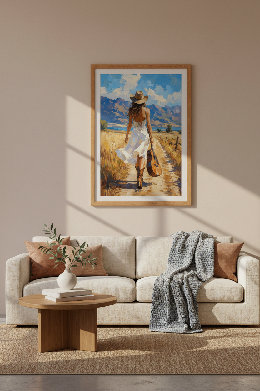 Cowgirl Wall Art Print | Western Country Decor | Impressionist Boho Poster